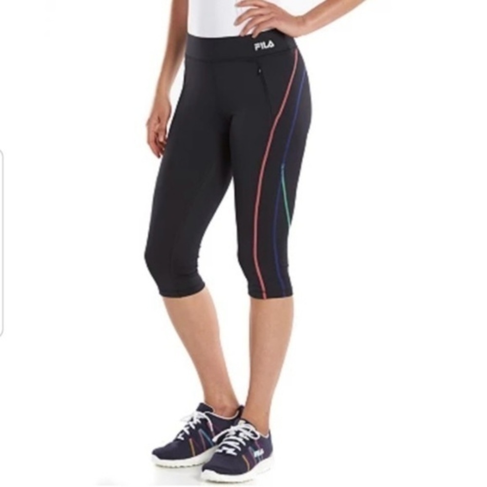 Fila Skimmer Capri Leggings in Black Multi with Red and Blue Accents Size M
